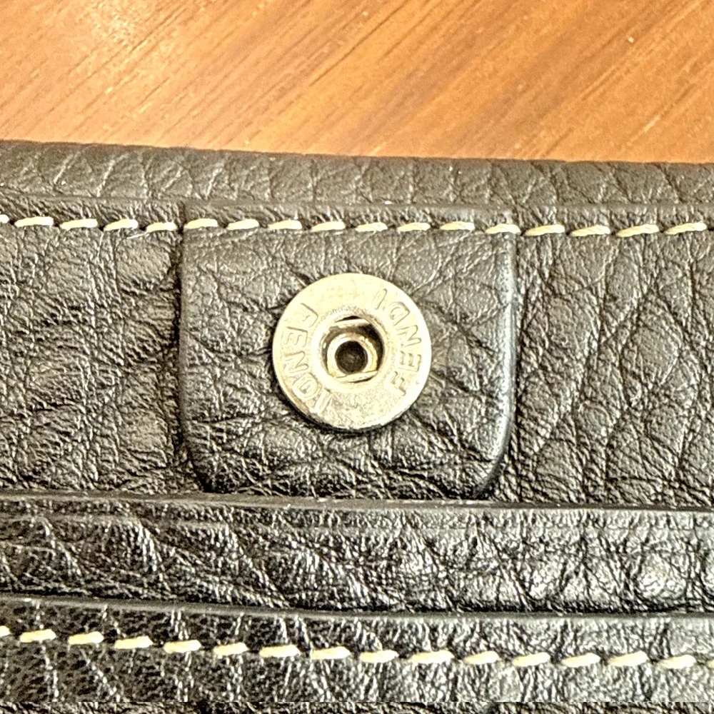 Fendi Selleria Leather Long Wallet - Black With Tan Thread - Great Condition! ￼